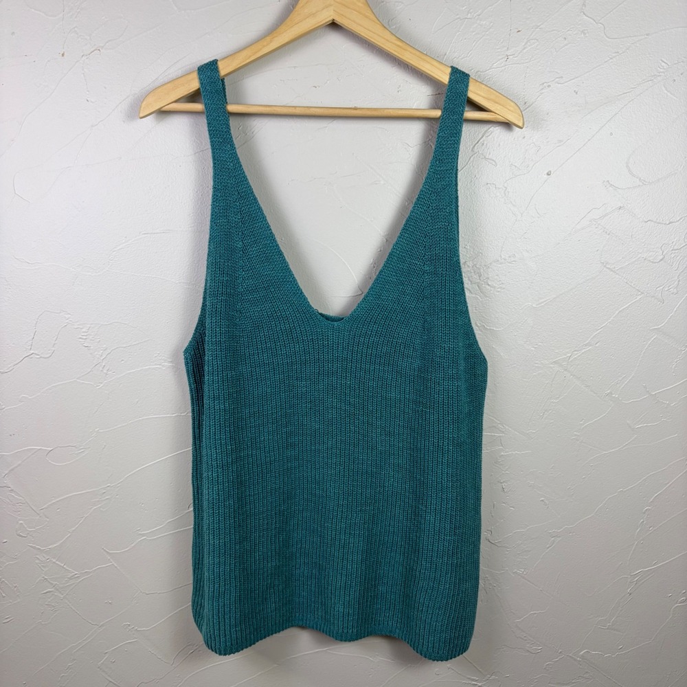 Faherty Sweater Tank Top Knit XL Miramar Linen Cotton Coastal Summer Green $148